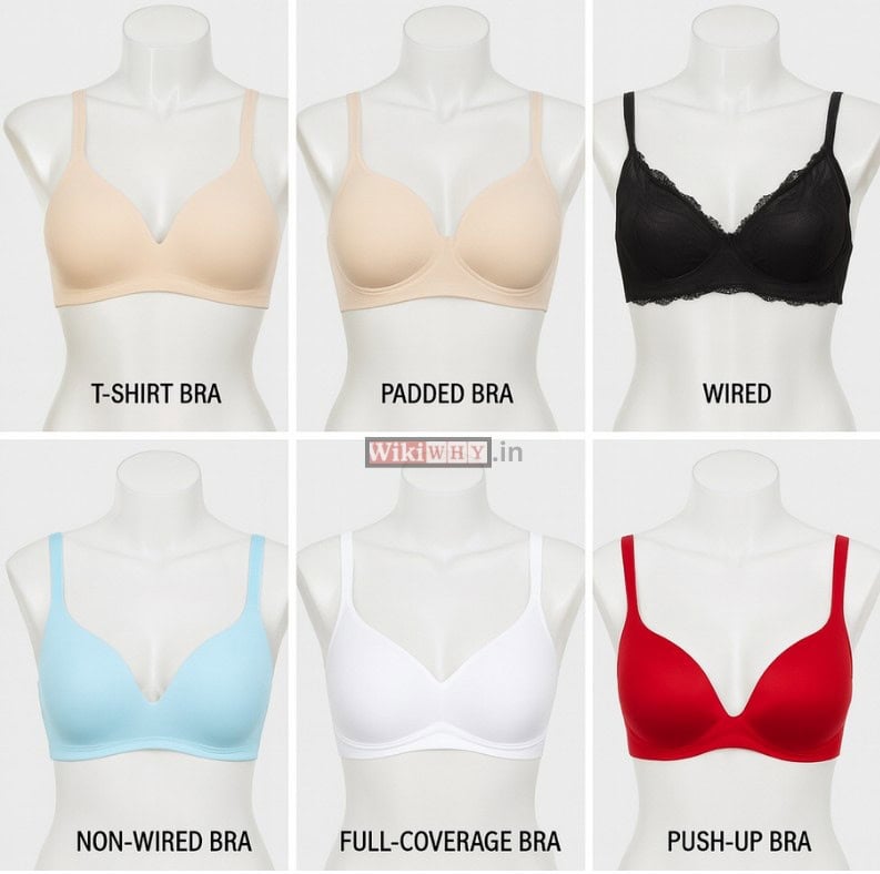Different types of bras including wired and push-up style