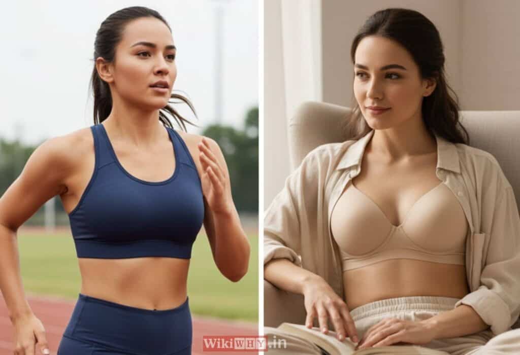 Two women with sports bra and normal bra for comfort and support