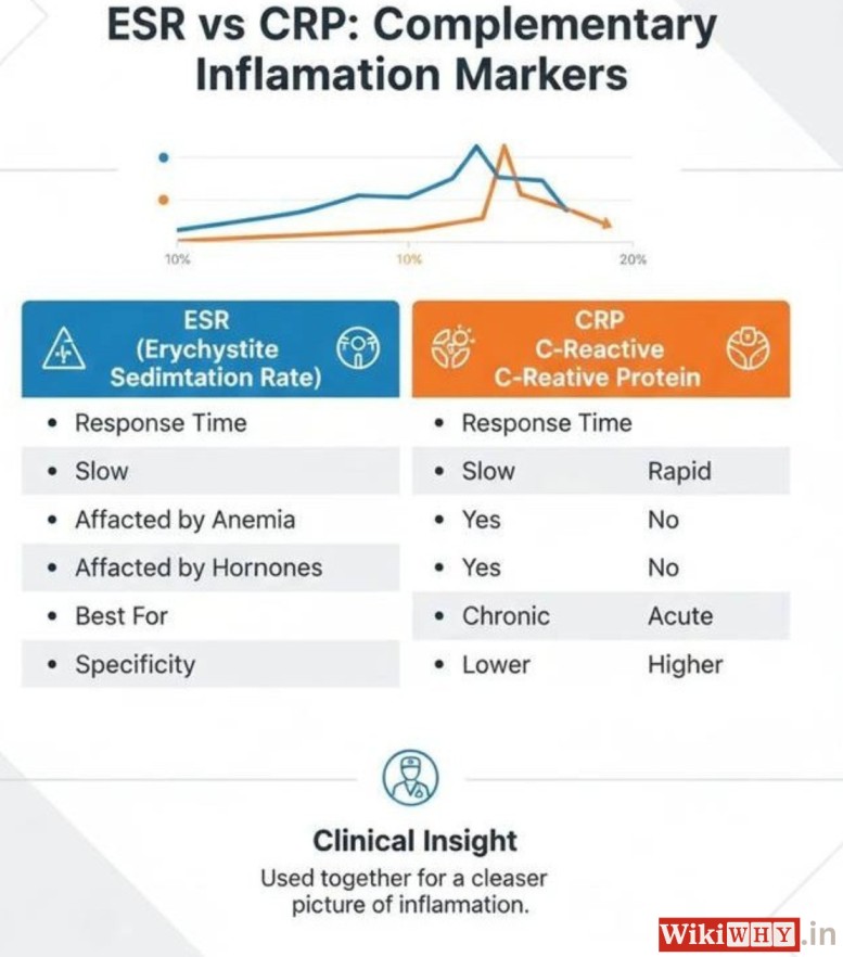 ESR vs CRP comparison chart showing differences in inflammation markers and response time
