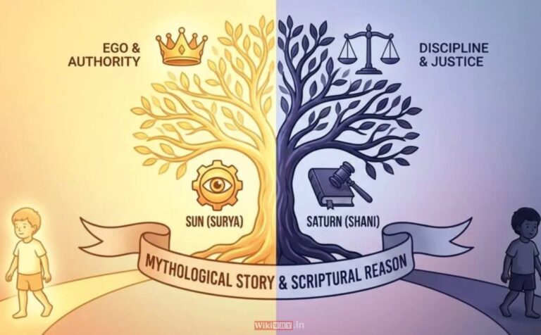 Illustration showing the astrological conflict between Surya and Shani